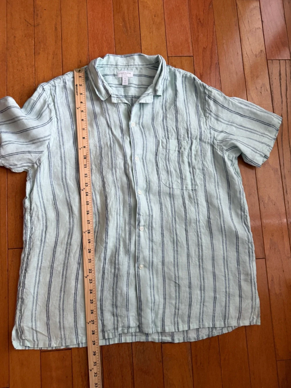 Club Room Textured Linen Shirt Men’s Size XL Aqua Striped Short Sleeve Button up